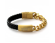 دستبند چرم و استیل طرح Mont Blanc